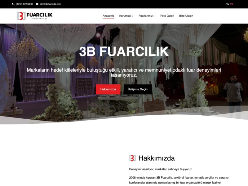 3B Fuarcılık web sitesinin ana sayfa ekran görüntüsü