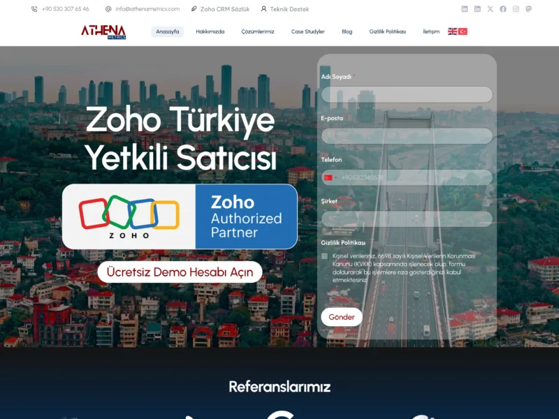 Athena Metrics web sitesinin ana sayfa ekran görüntüsü