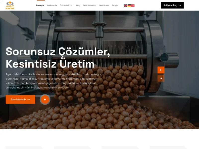 Aynut Makine web sitesinin ana sayfa ekran görüntüsü