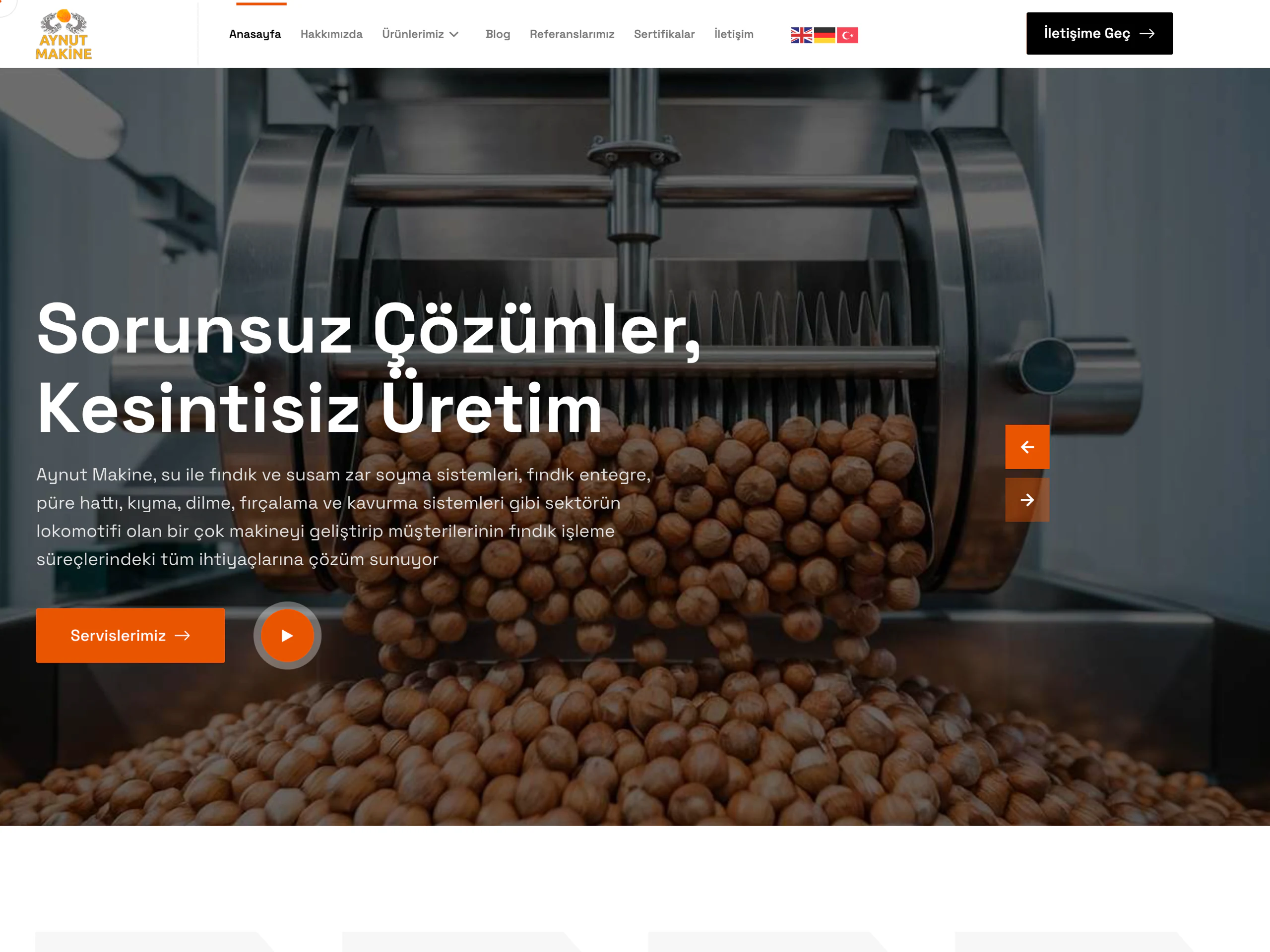 Aynut Makine web sitesinin ana sayfa ekran görüntüsü