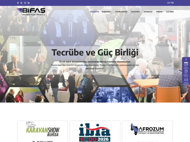 BİFAŞ Fuar web sitesinin ana sayfa ekran görüntüsü