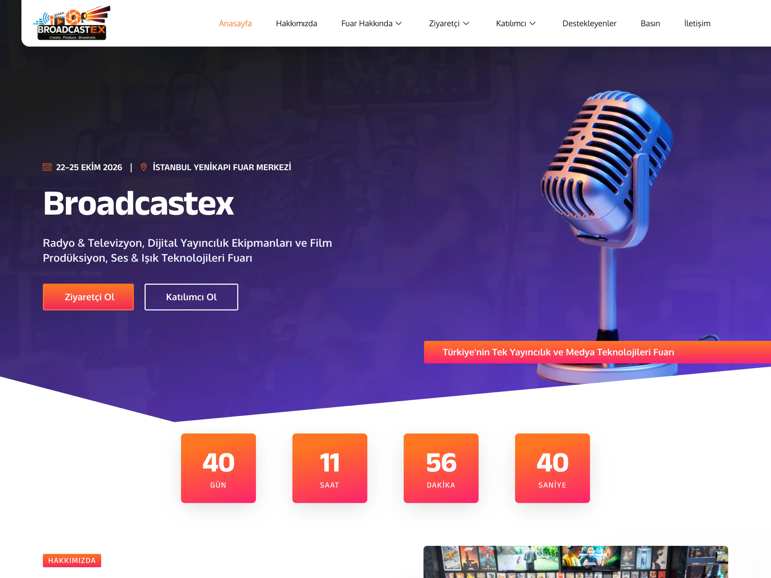 Broadcastex web sitesinin ana sayfa ekran görüntüsü