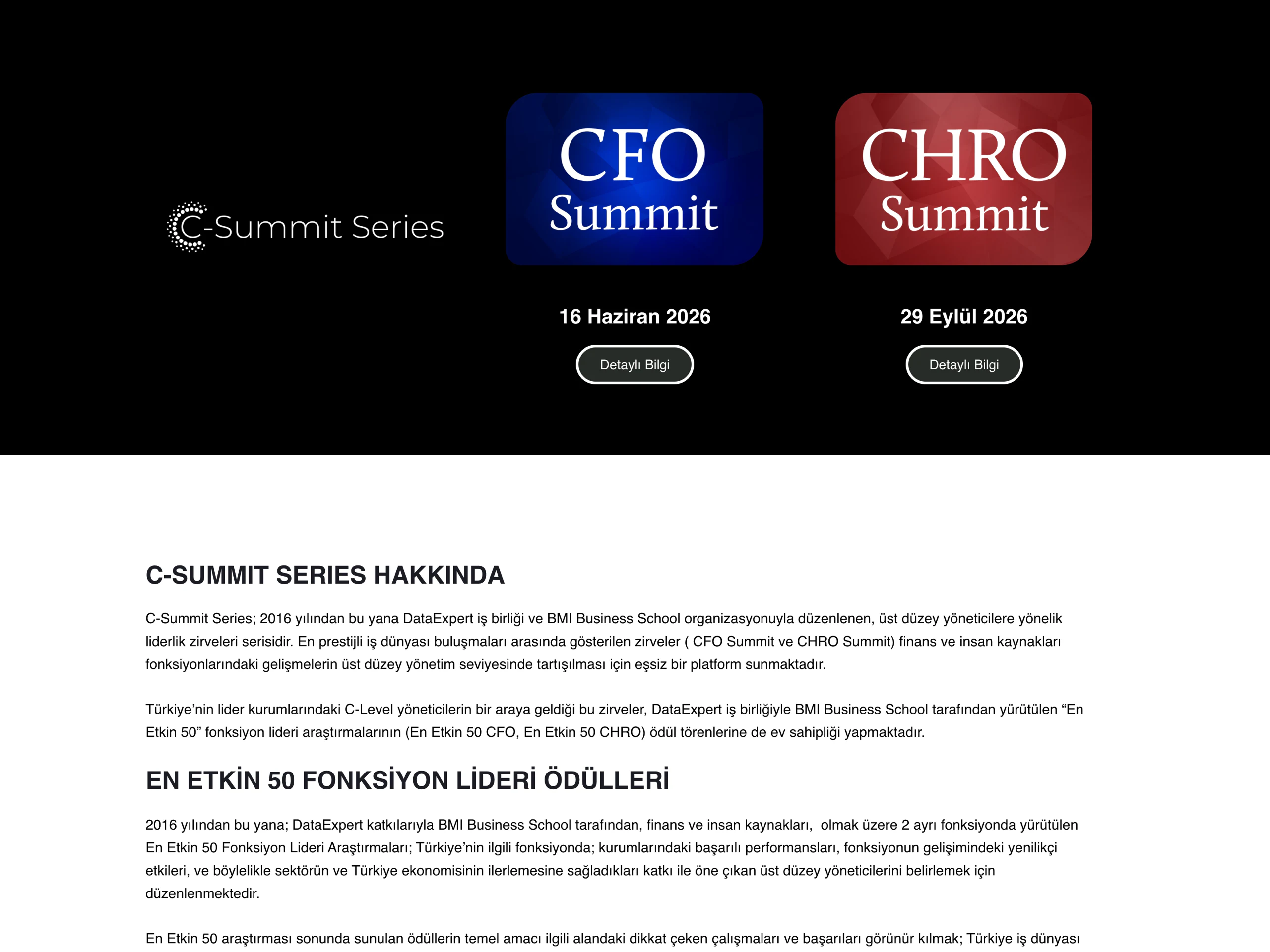 C-Summit Series web sitesinin ana sayfa ekran görüntüsü