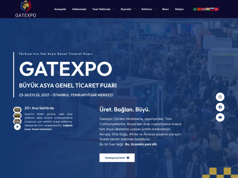 Gatexpo web sitesinin ana sayfa ekran görüntüsü