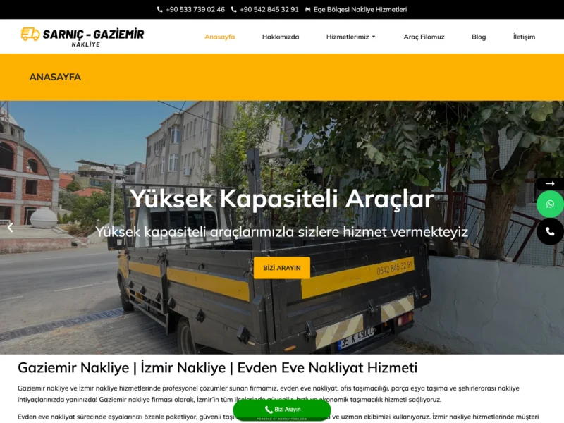 Gaziemir Nakliye web sitesinin ana sayfa ekran görüntüsü
