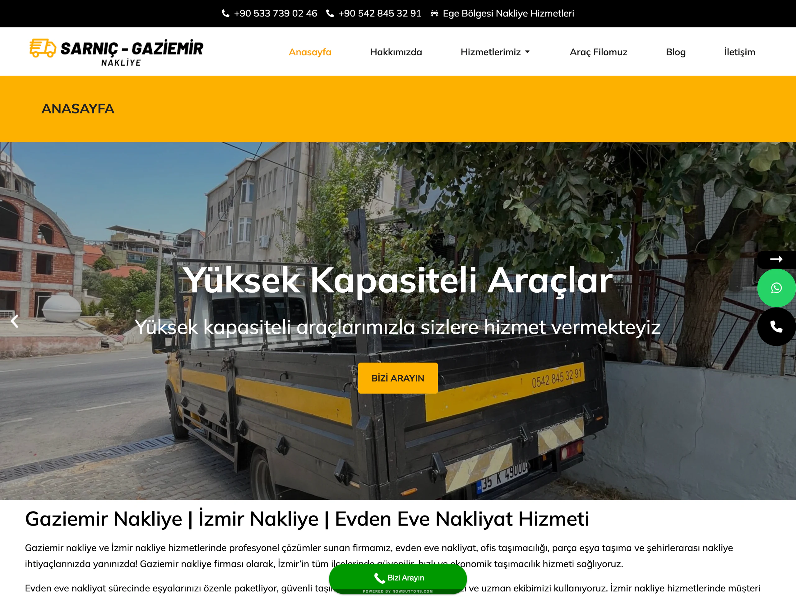 Gaziemir Nakliye web sitesinin ana sayfa ekran görüntüsü