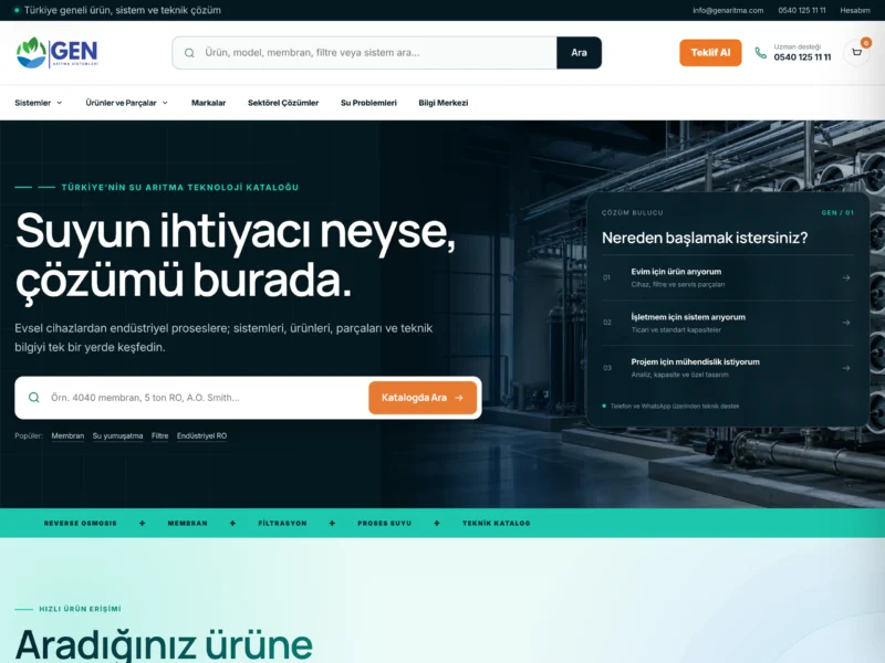 GEN Arıtma web sitesinin ana sayfa ekran görüntüsü