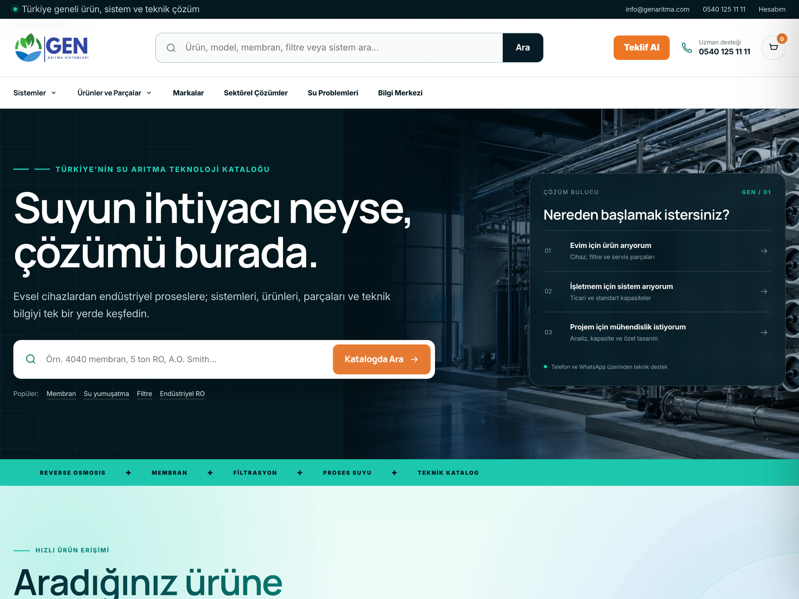 GEN Arıtma web sitesinin ana sayfa ekran görüntüsü