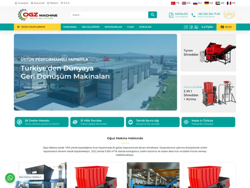 Oğuz Makina web sitesinin ana sayfa ekran görüntüsü