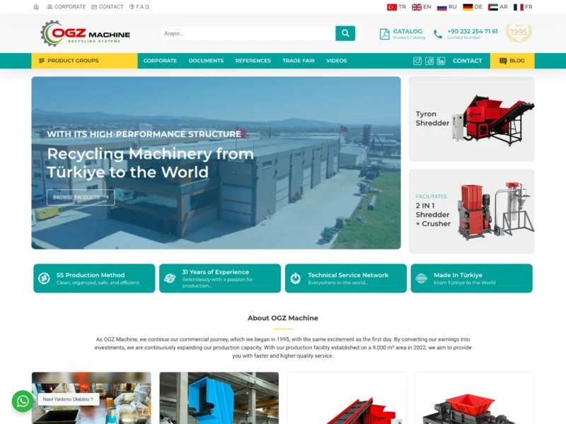 OGZ Machine web sitesinin ana sayfa ekran görüntüsü