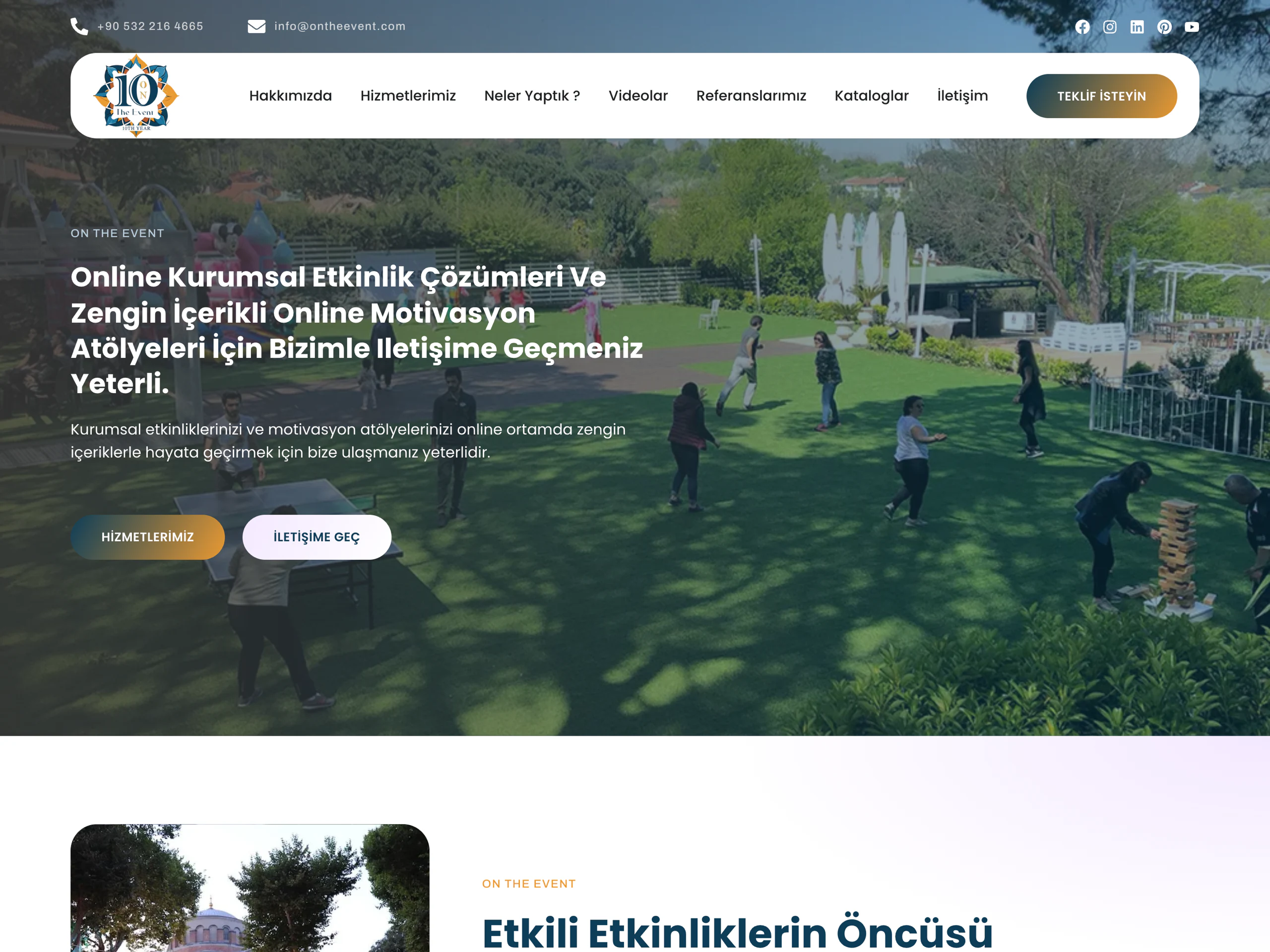 On The Event web sitesinin ana sayfa ekran görüntüsü