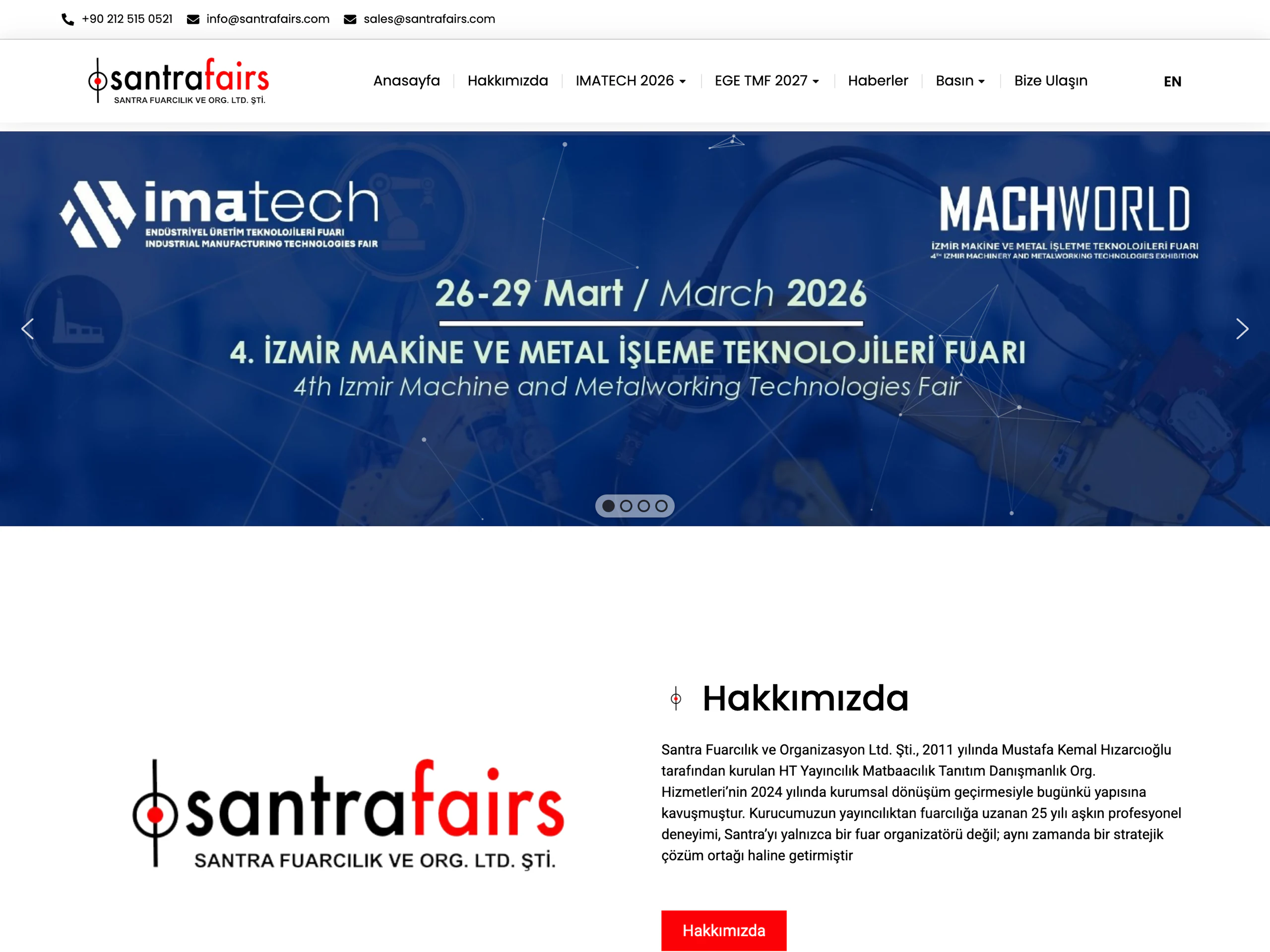 Santra Fairs web sitesinin ana sayfa ekran görüntüsü