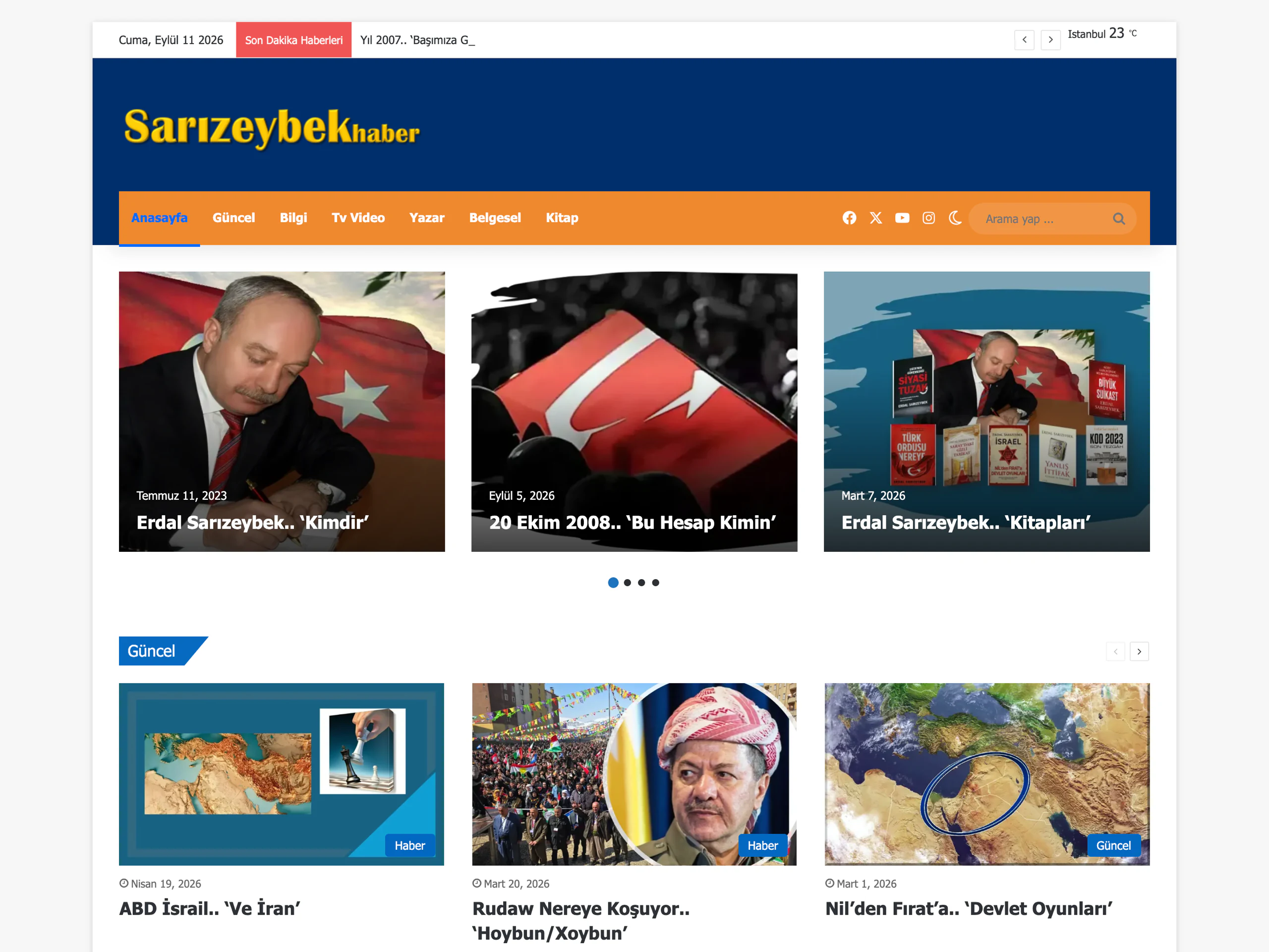 Sarızeybek Haber web sitesinin ana sayfa ekran görüntüsü