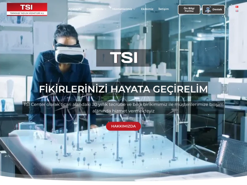 TSI Center web sitesinin ana sayfa ekran görüntüsü